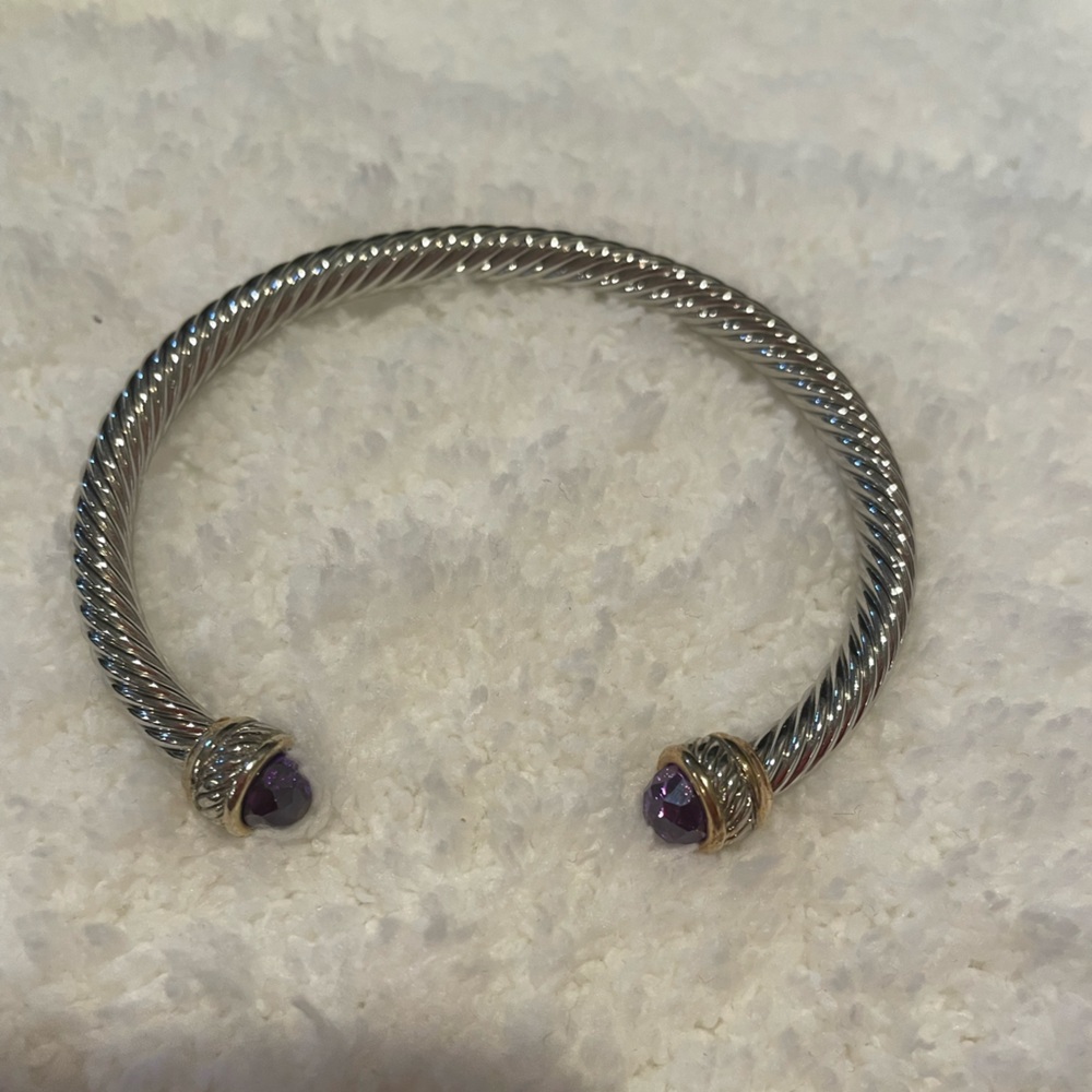 Purple stone and Rhinestone silver tone bracelet